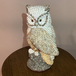 Vintage Folk Art Shell Encrusted Owl Figurine